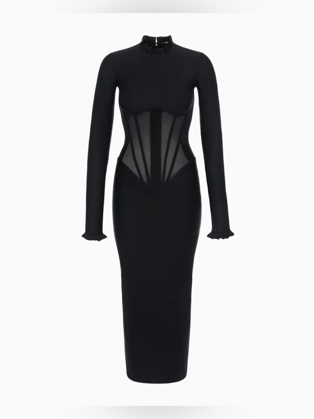 Khy - Long-Sleeve Black Mesh-Corset Bodycon Dress - Picture 2 of 3